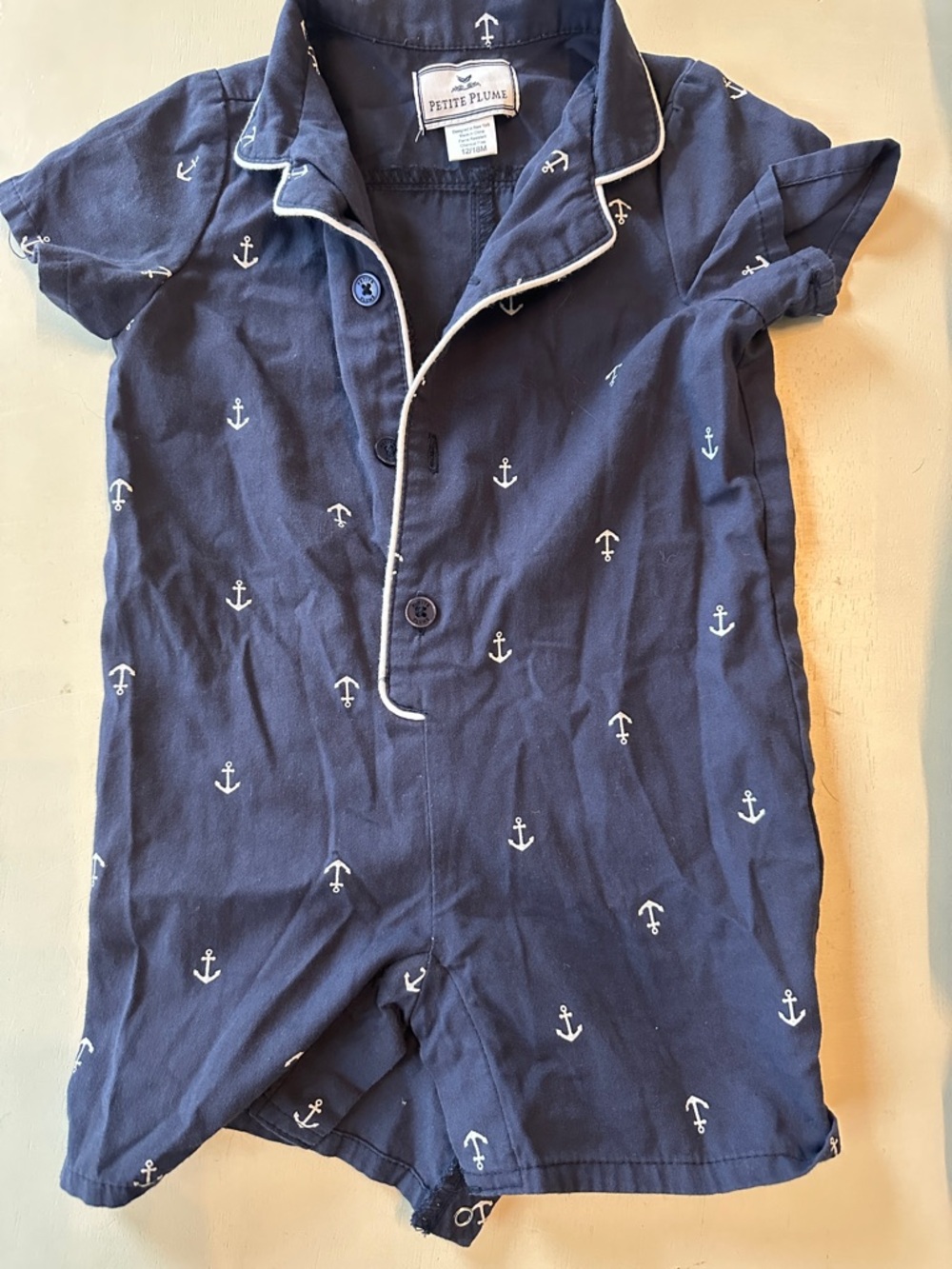 Petite Plume Navy Anchor Shortie Romper